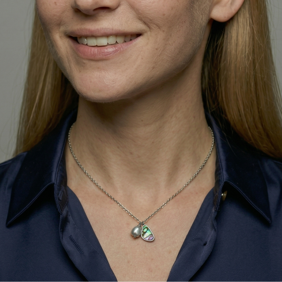 Sterling Silver, Baroque Pearl & Abalone Double Pendant