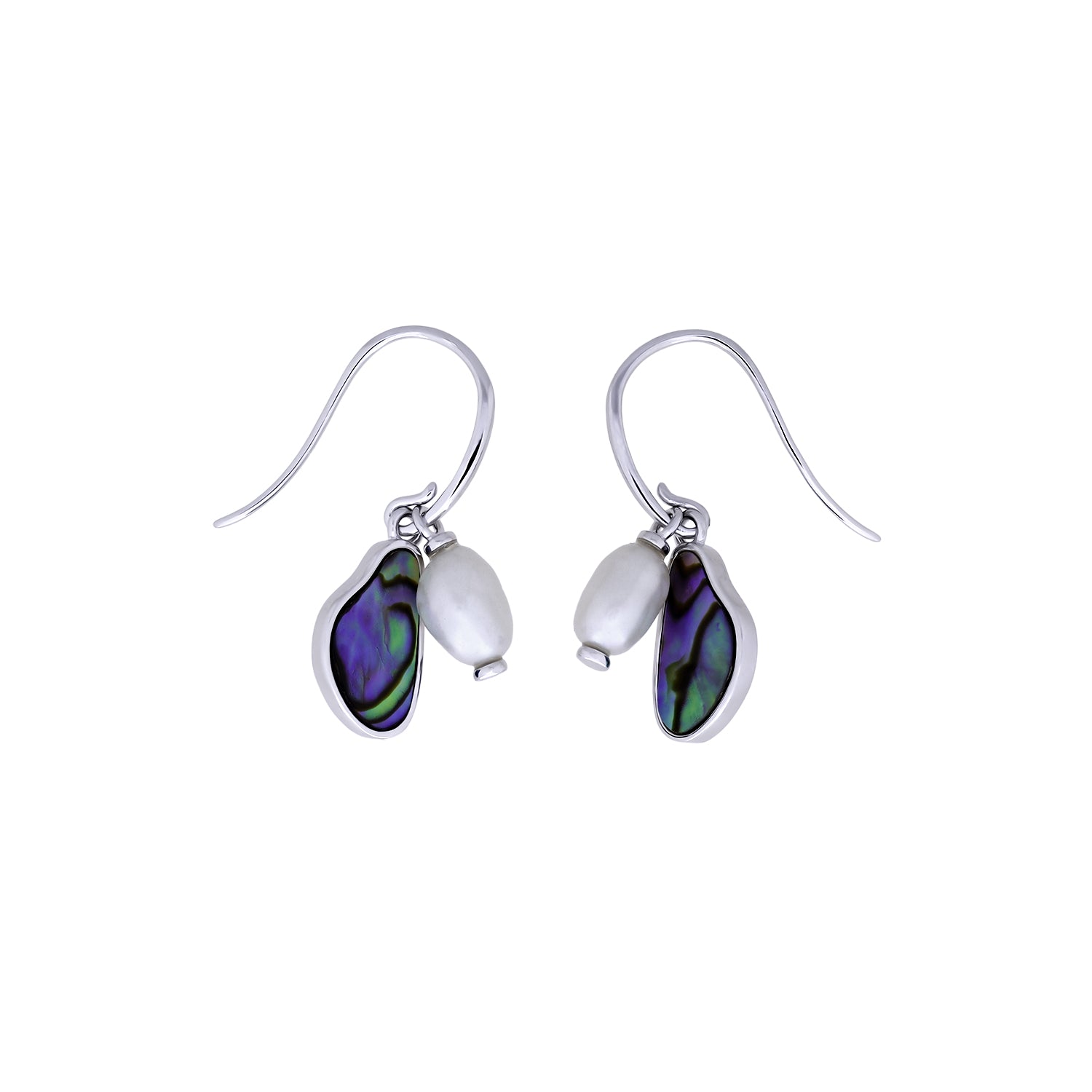 Sterling Silver, Baroque Pearl & Abalone Drop Earrings