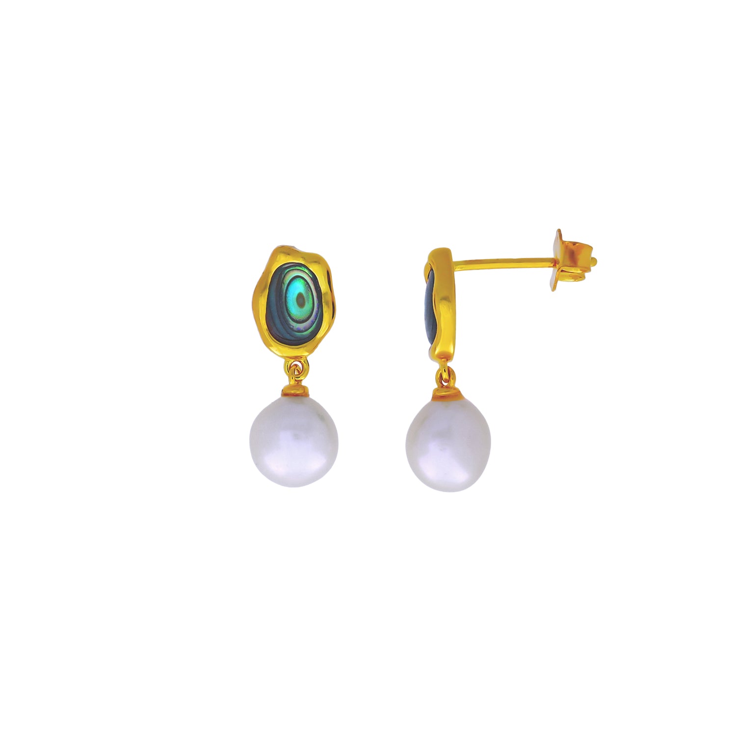 Gold Vermeil, Abalone & Pearl Drop Earrings