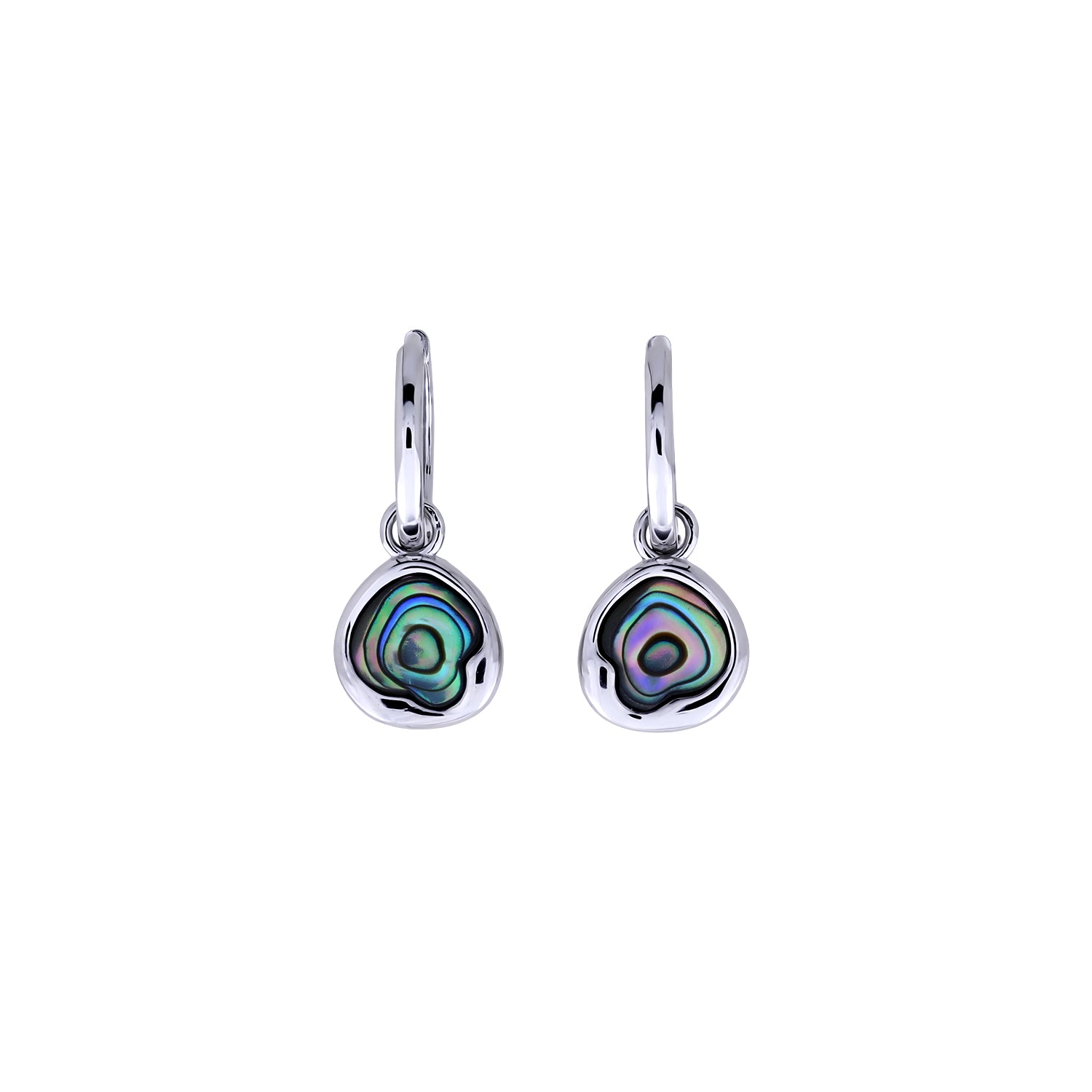 Sterling Silver & Abalone Charm Hoop Earrings