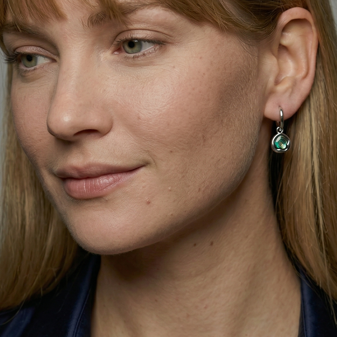 Sterling Silver & Abalone Charm Hoop Earrings