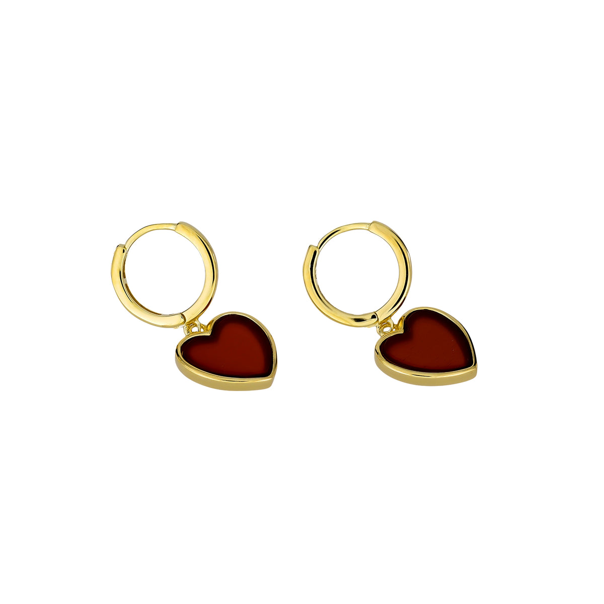 Gold Vermeil &amp; Red Agate Heart Charm Hoop Earrings