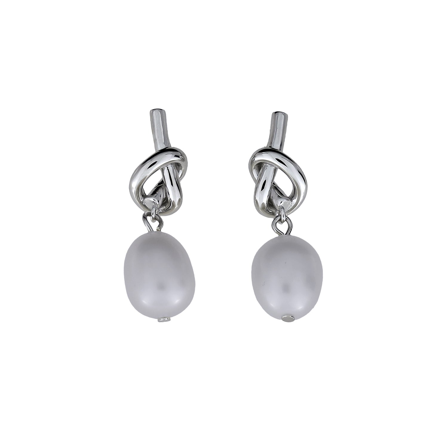 Sterling Silver Knot Pearl Drop Earrings