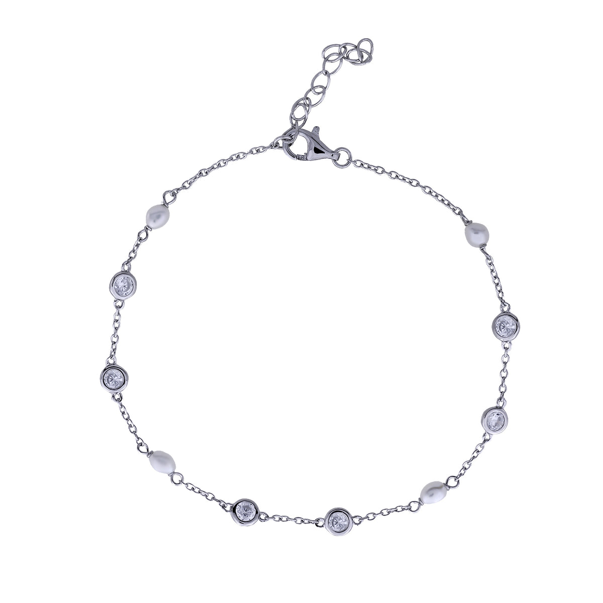 Silver Freshwater Pearl and Clear Cubic Zirconia Bracelet