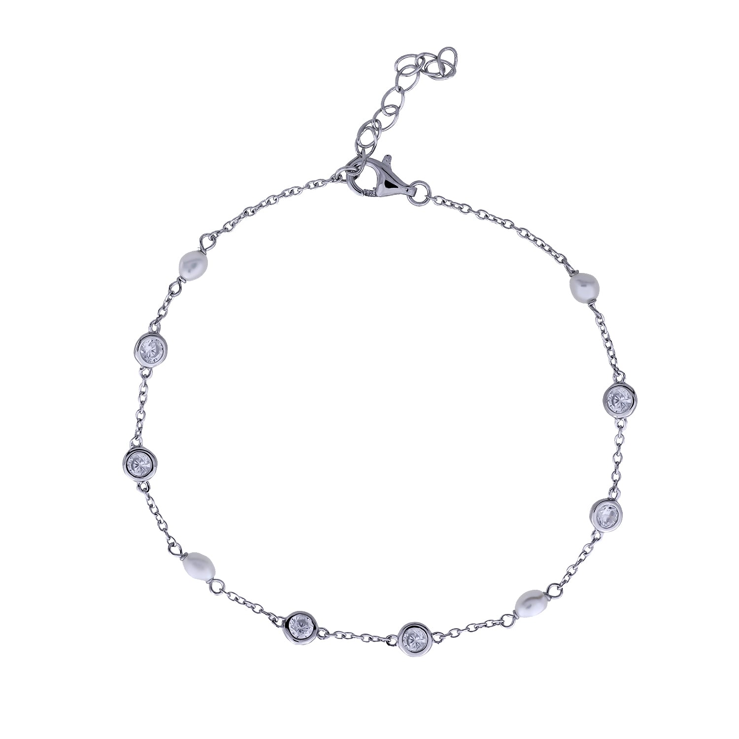 Silver Freshwater Pearl and Clear Cubic Zirconia Bracelet