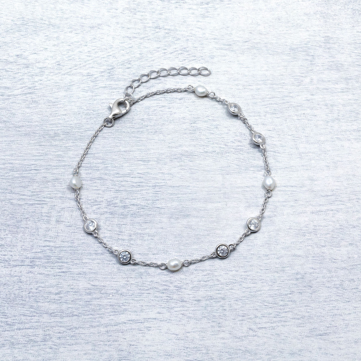 Silver Freshwater Pearl and Clear Cubic Zirconia Bracelet