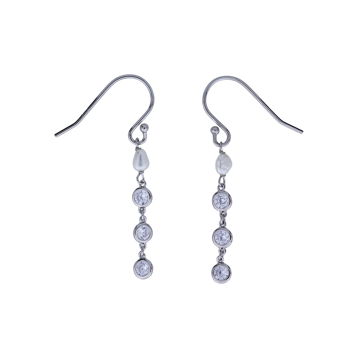 Silver Freshwater Pearl and Clear Cubic Zirconia Drop Earrings