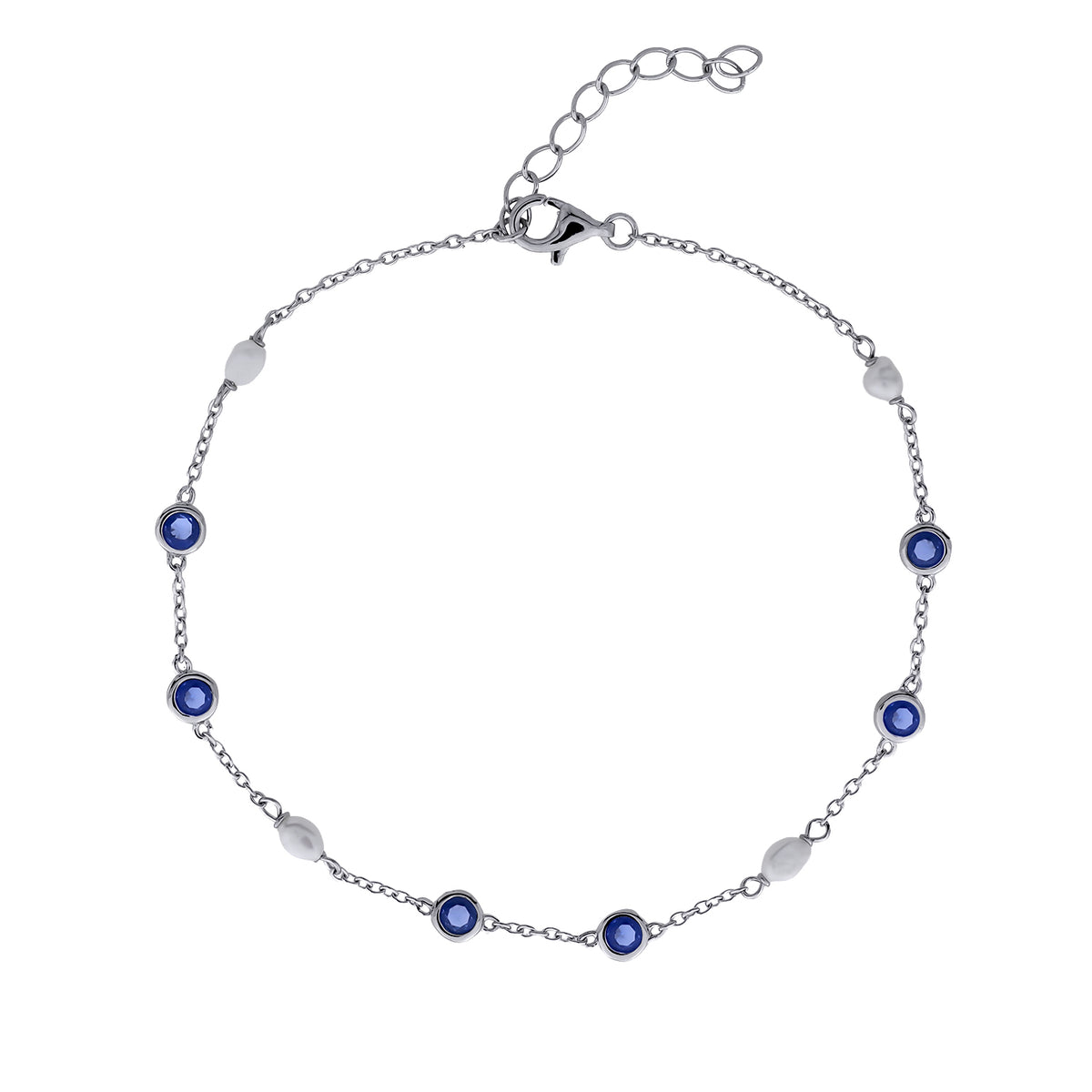 Silver Freshwater Pearl and Blue Cubic Zirconia Bracelet