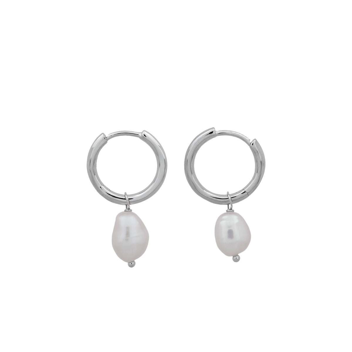Silver Hinged Hoop Earrings with Freshwater Pearl Charms