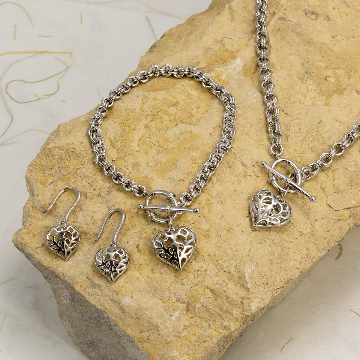 Silver Heart of Yorkshire Hanging Heart T-Bar Necklace