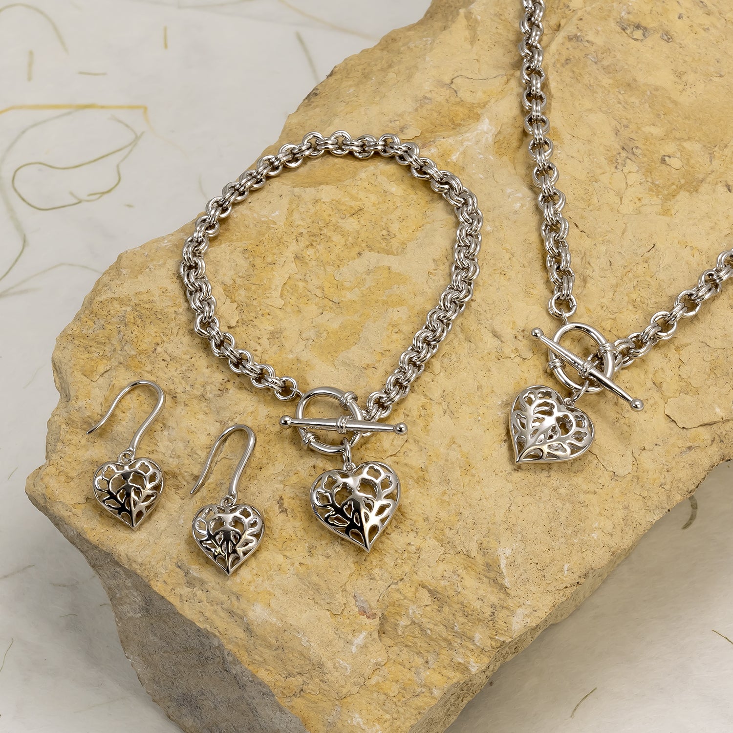 Silver Heart of Yorkshire Hanging Heart T-Bar Necklace