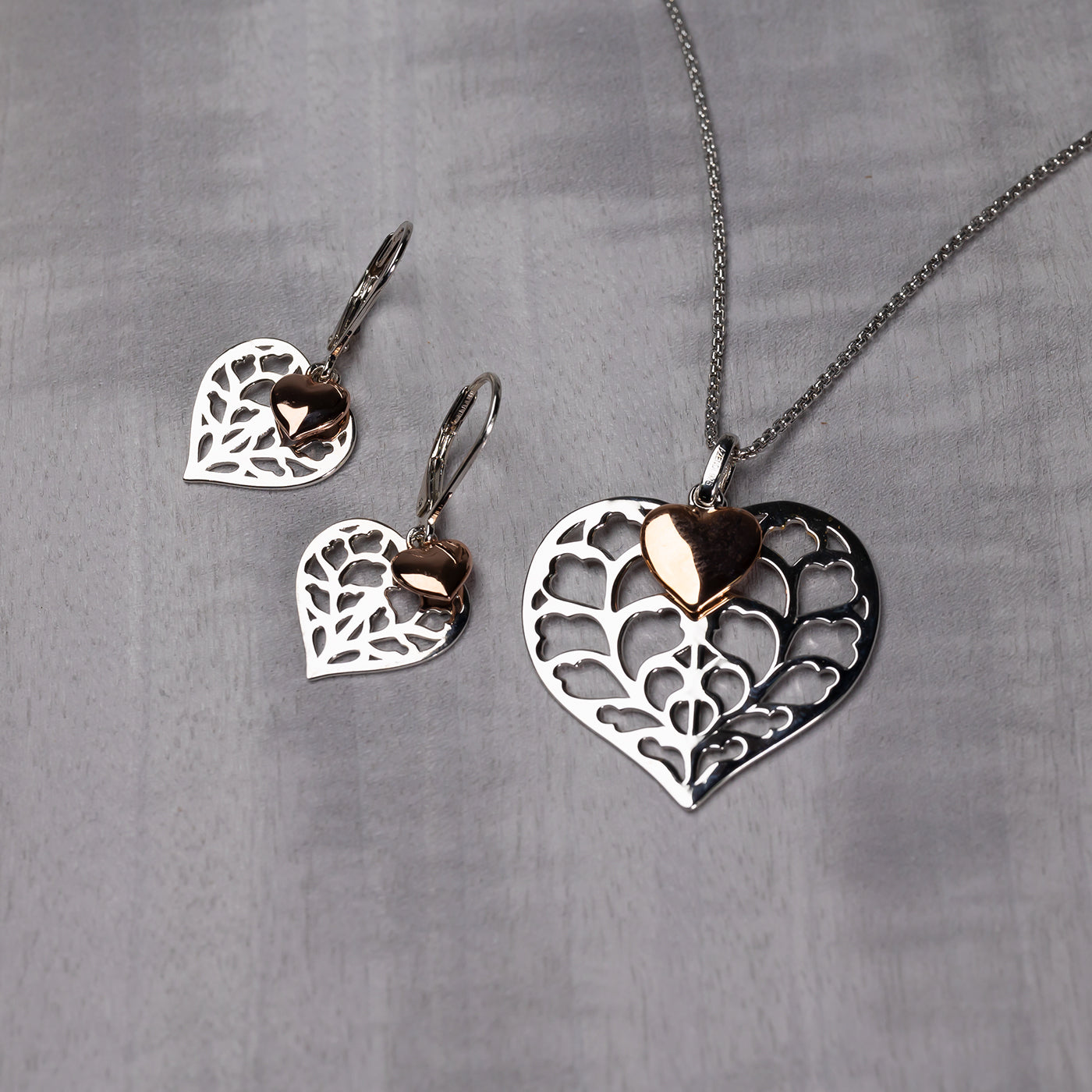 Heart of Yorkshire Silver with Rose Gold Vermeil Heart Set