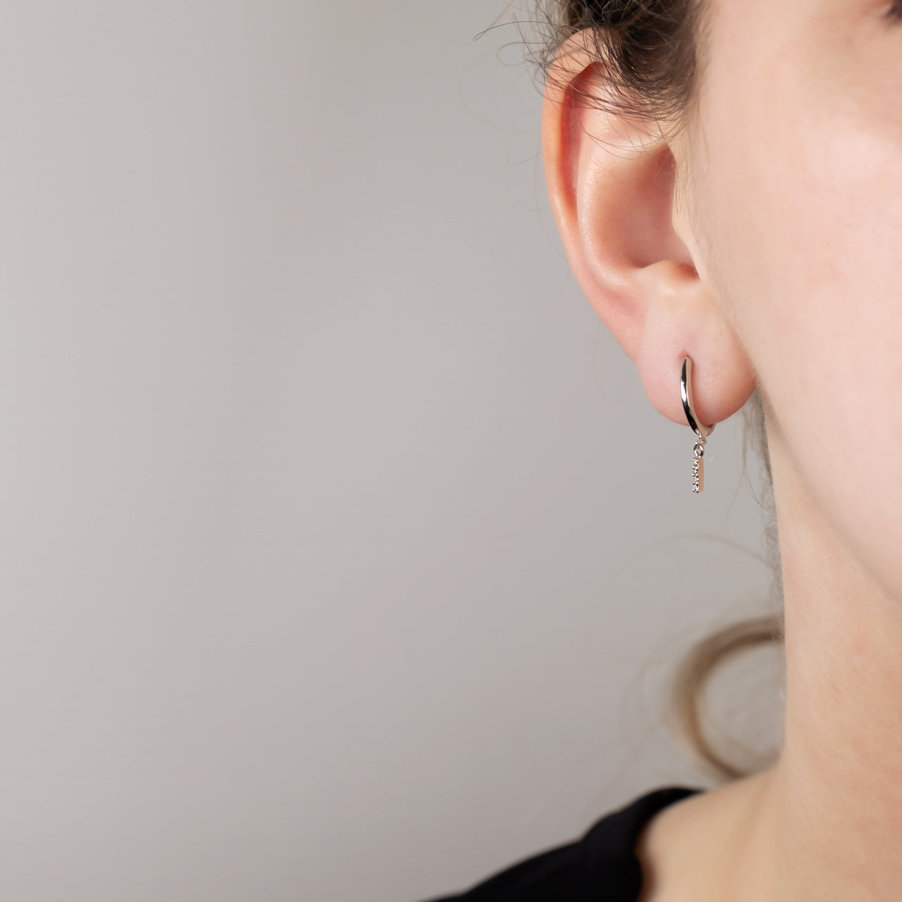 Silver Bar Charm Hoop Earrings