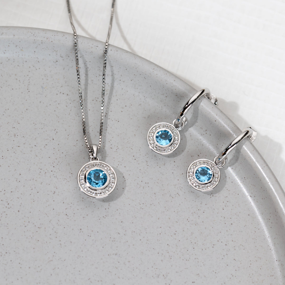 Blue Topaz & White Topaz Pendant in Sterling Silver