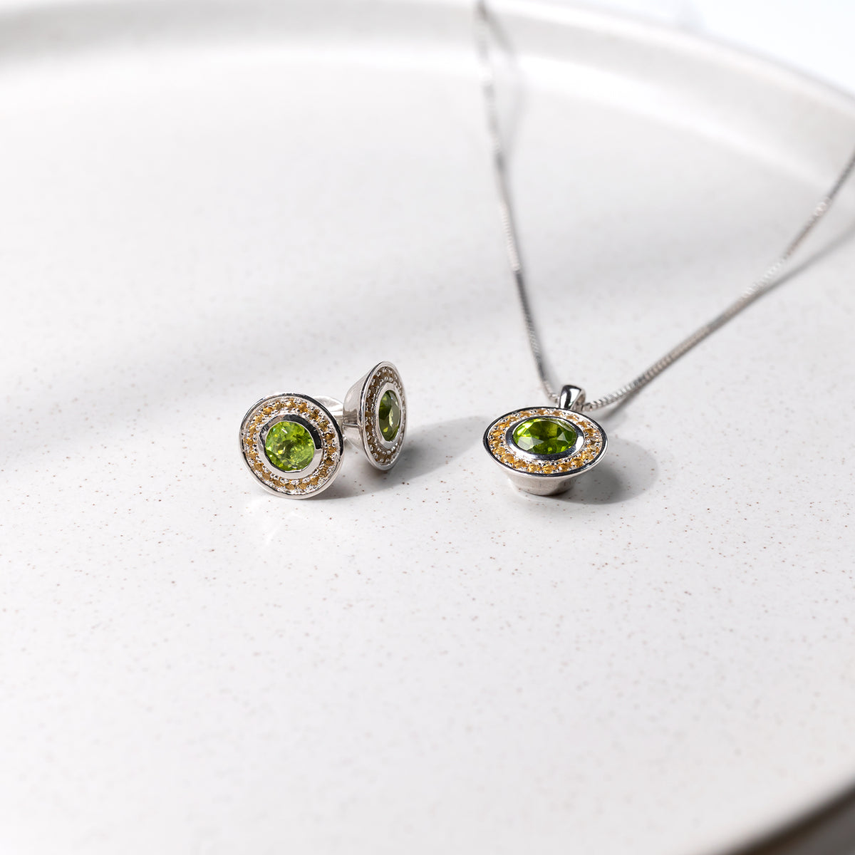 Olivine & Citrene Pendant in Sterling Silver
