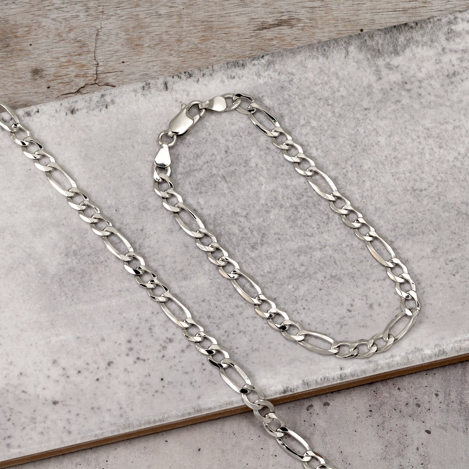 Men's Sterling Silver Figaro Link Wrist Chain