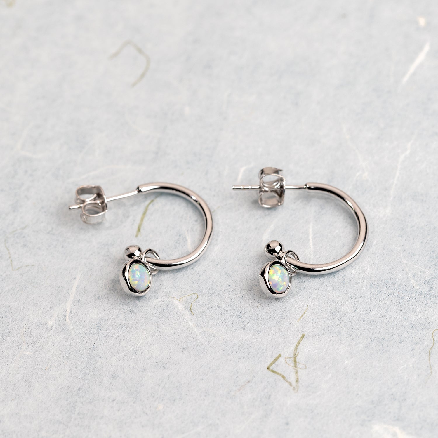 October Birthstone Hoop Earrings - Opal