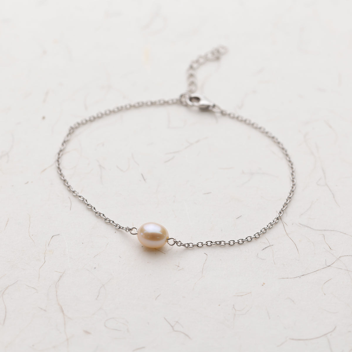 Simple Silver Oval Freshwater Pearl Bracelet