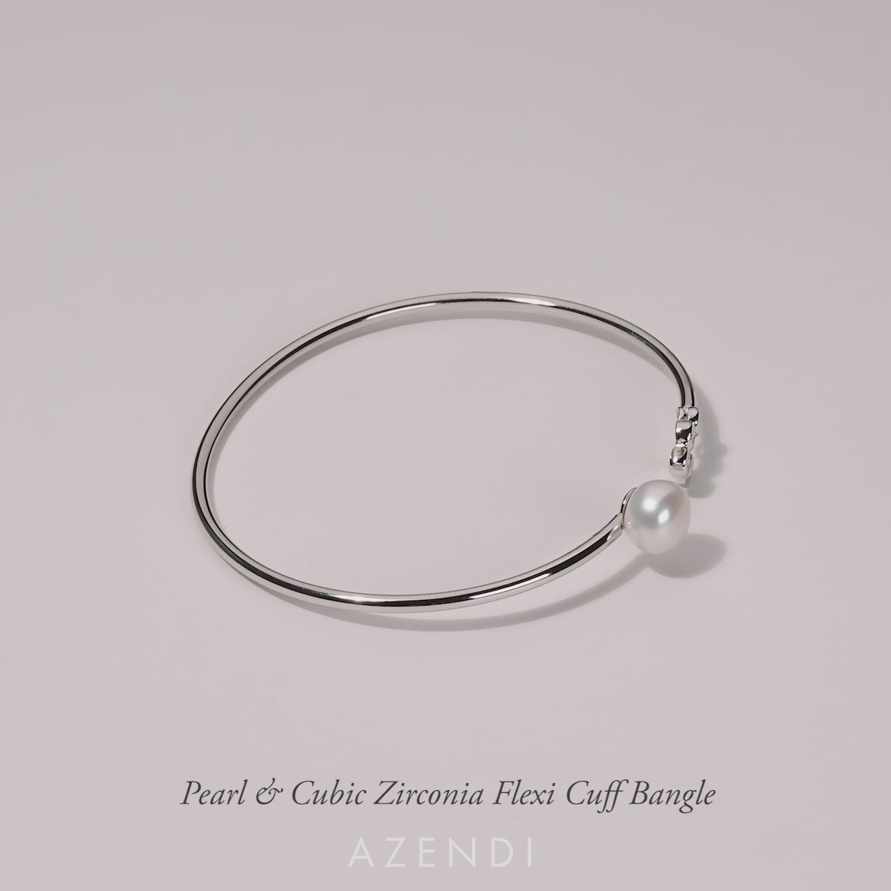 Silver Freshwater Pearl & Cubic Zirconia Flexi Cuff Bangle