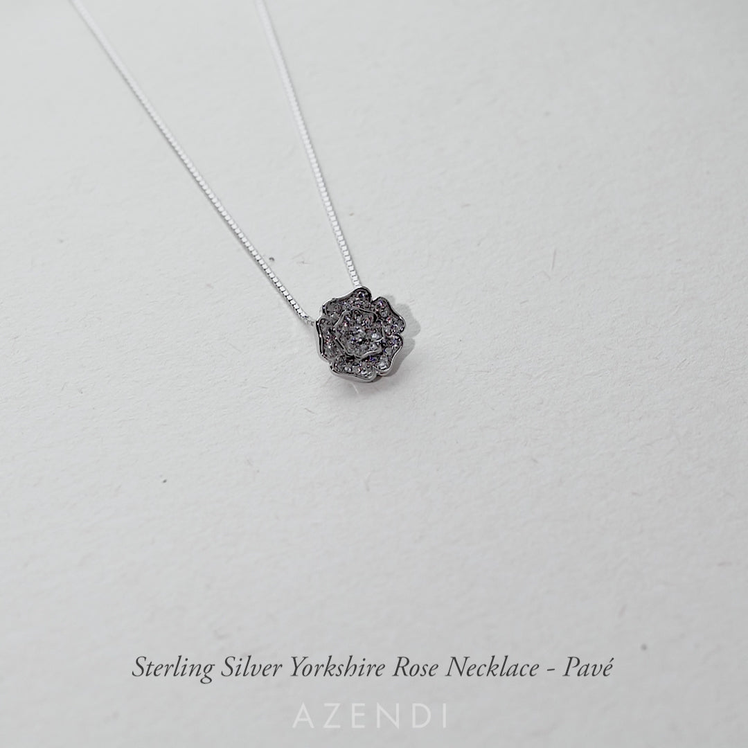 Sterling Silver Yorkshire Rose Necklace - Pavé