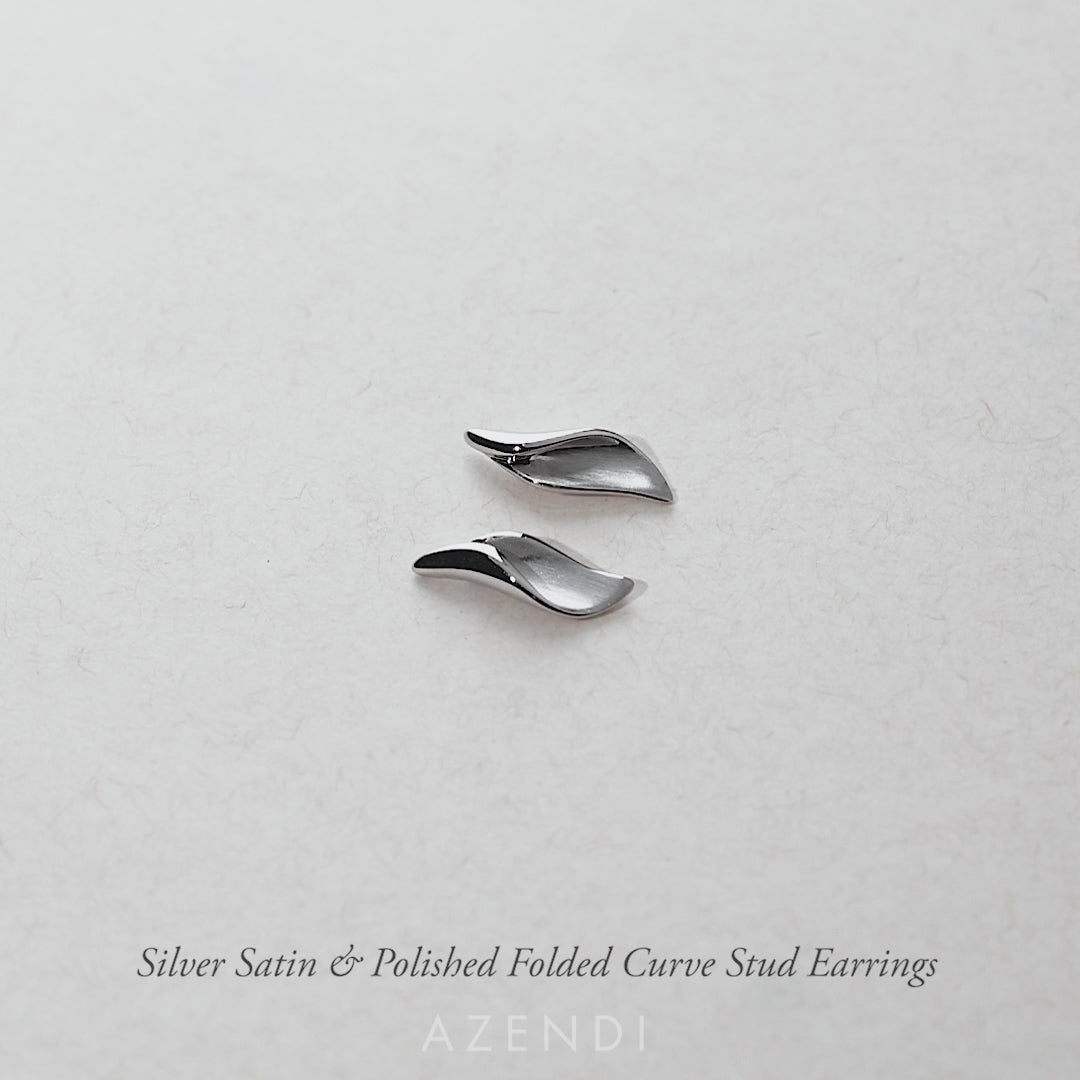 Silver Satin & Polished Folded Curve Stud Earrings