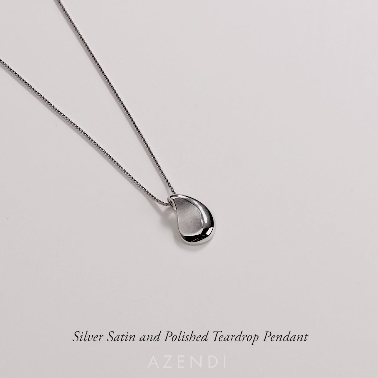 Silver Satin and Polished Teardrop Pendant