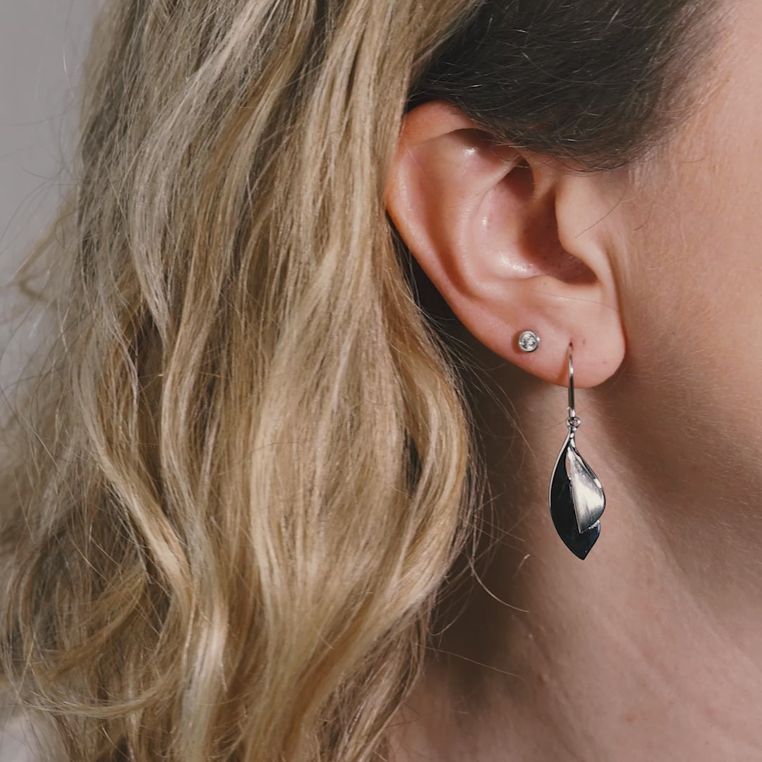 Silver Double Leaf Drop Earrings