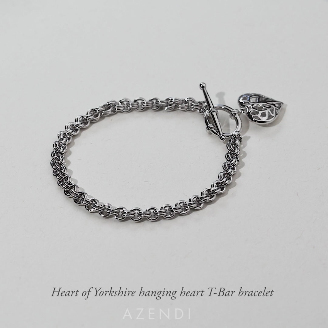 Silver Heart of Yorkshire Hanging Heart T-Bar Bracelet