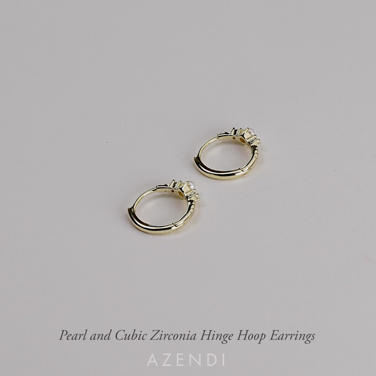 Pearl and Cubic Zirconia Hinge Hoop Earrings