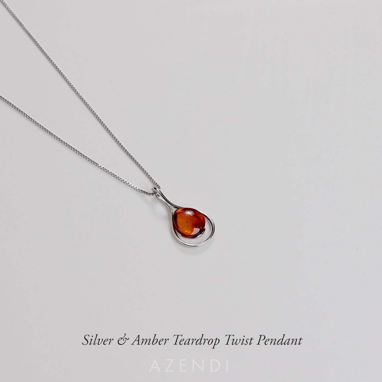 Silver & Amber Teardrop Twist Pendant