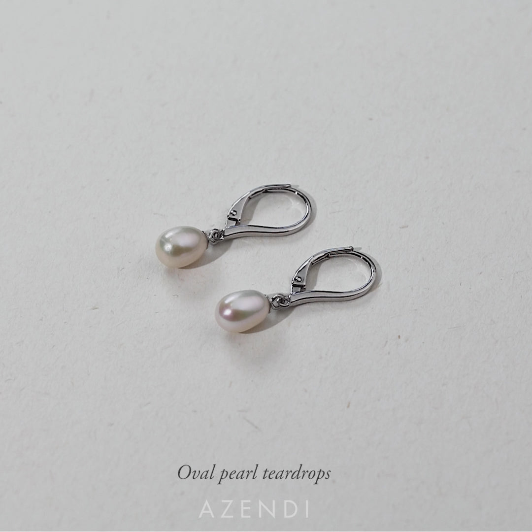 Simple Silver Teardrop Freshwater Pearl Drop Earrings