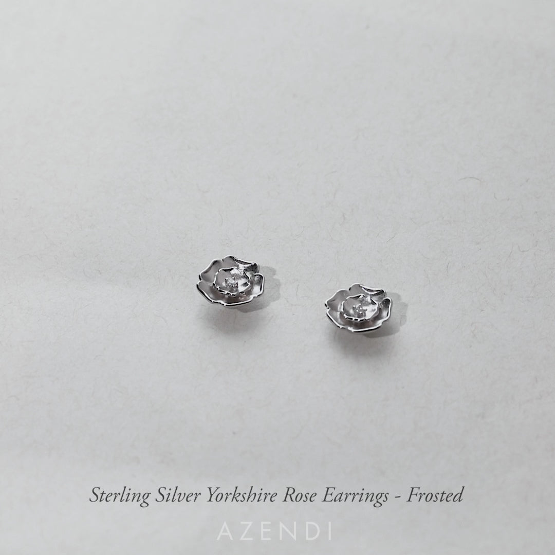 Sterling Silver Yorkshire Rose Earrings - Frosted
