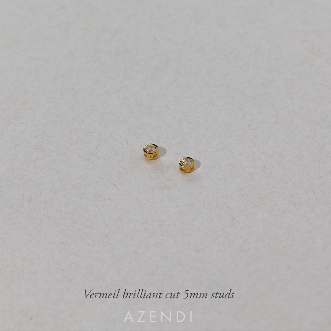 Gold Vermeil Brilliant Cut Stone Set Stud Earrings - 5mm Clear