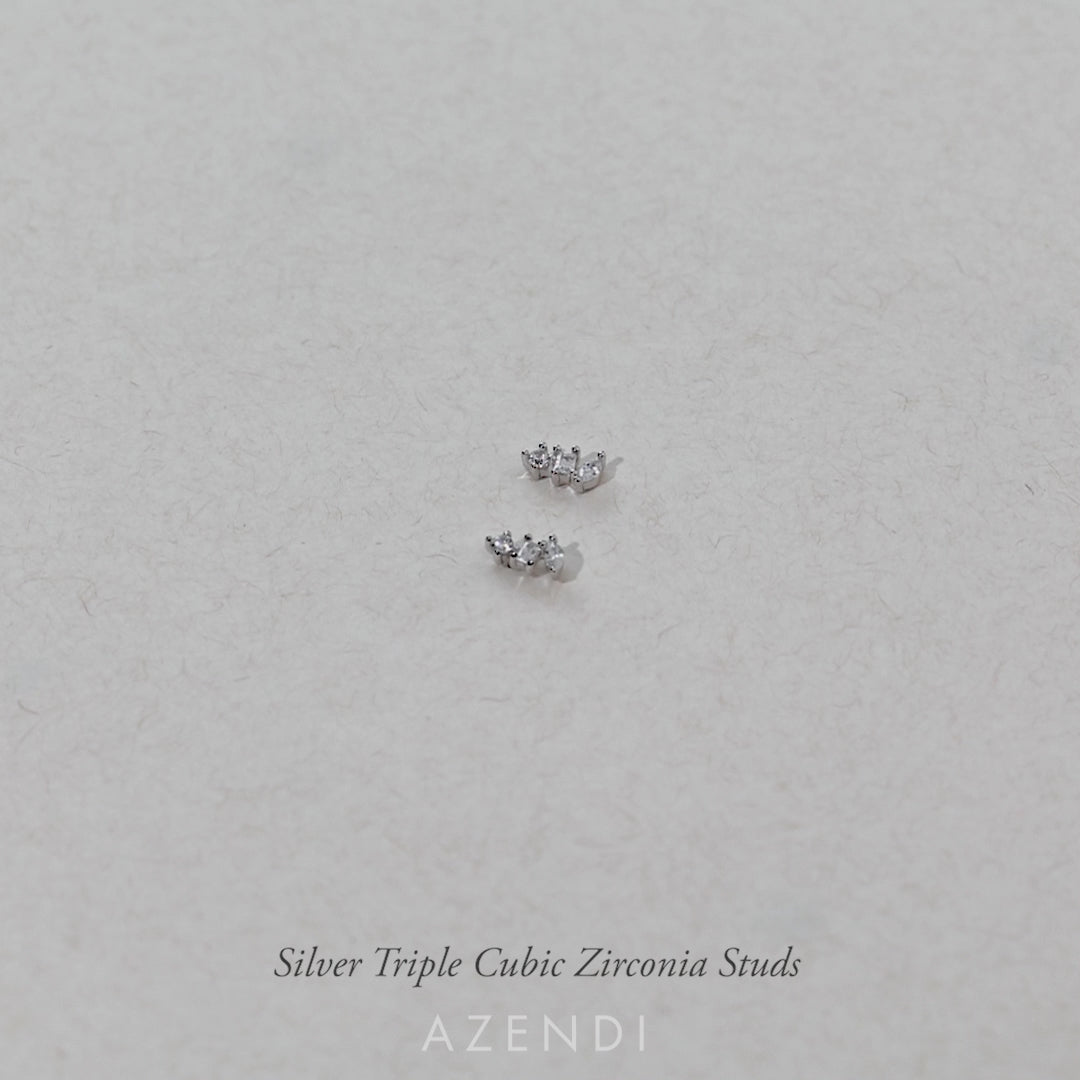 Silver Triple Cubic Zirconia Studs