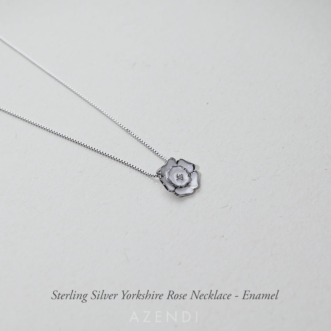 Sterling Silver Yorkshire Rose Necklace - Enamel