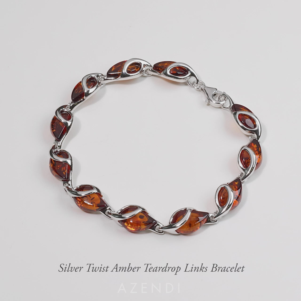 Silver Twist Amber Teardrop Links Bracelet
