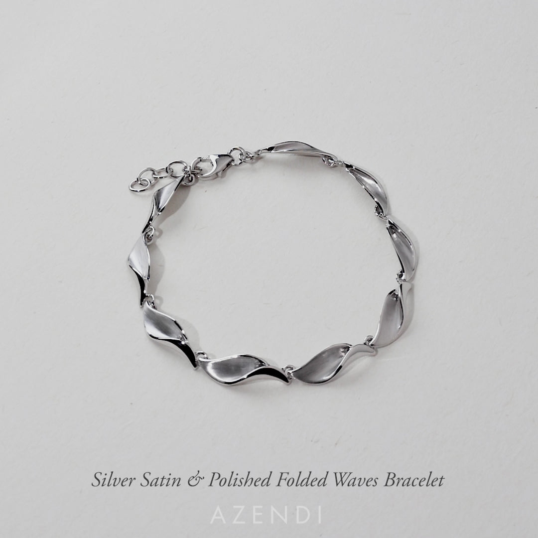 Silver Satin & Polished Folded Waves Bracelet