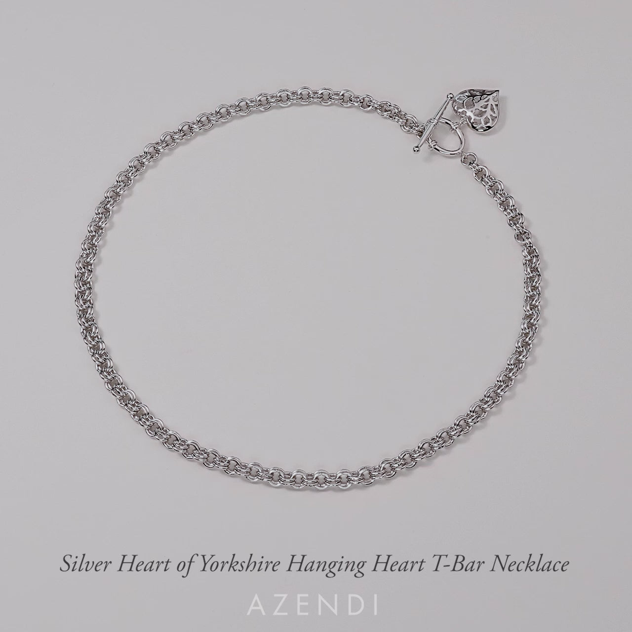 Silver Heart of Yorkshire Hanging Heart T-Bar Necklace