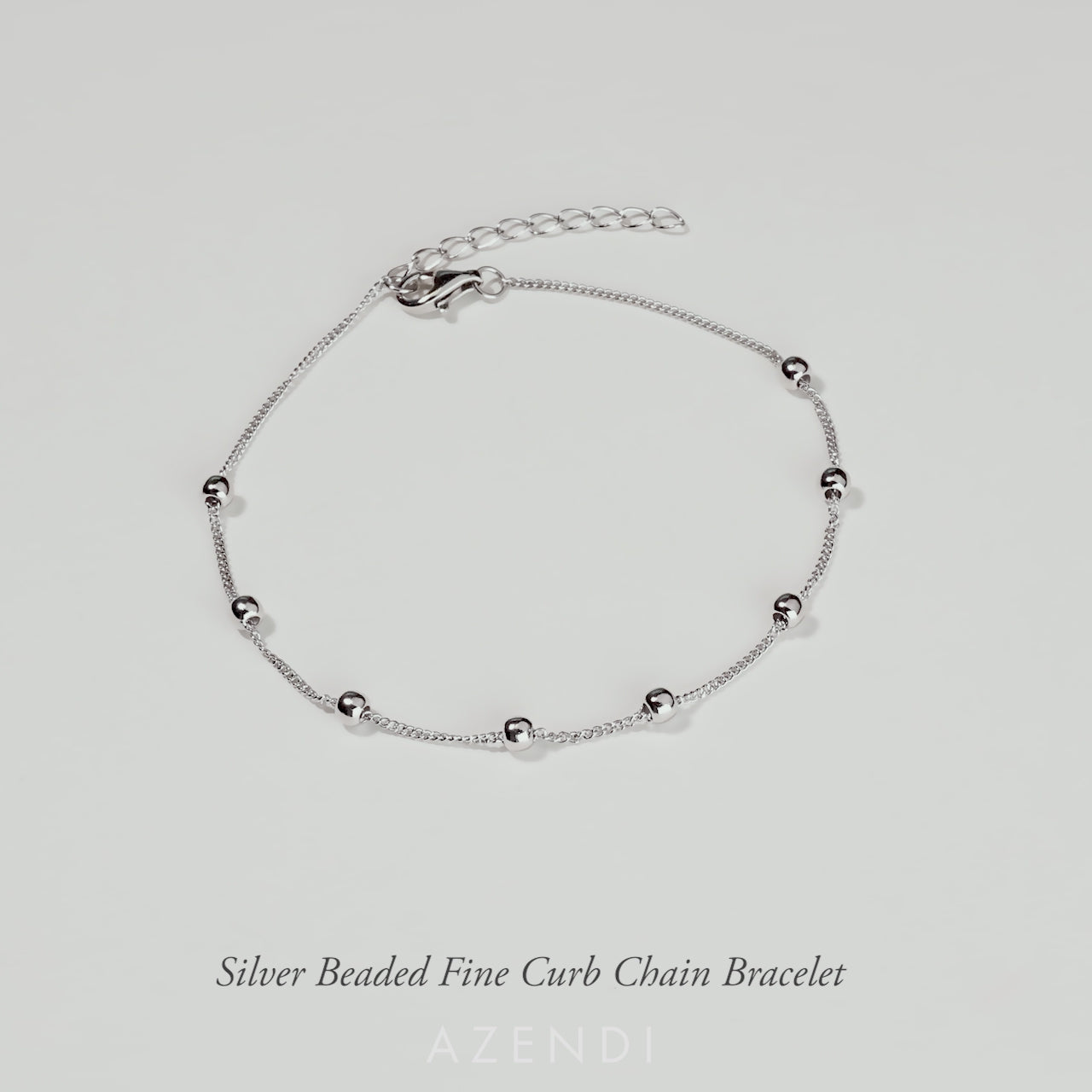 Simple Silver Beaded Fine Curb Chain Bracelet