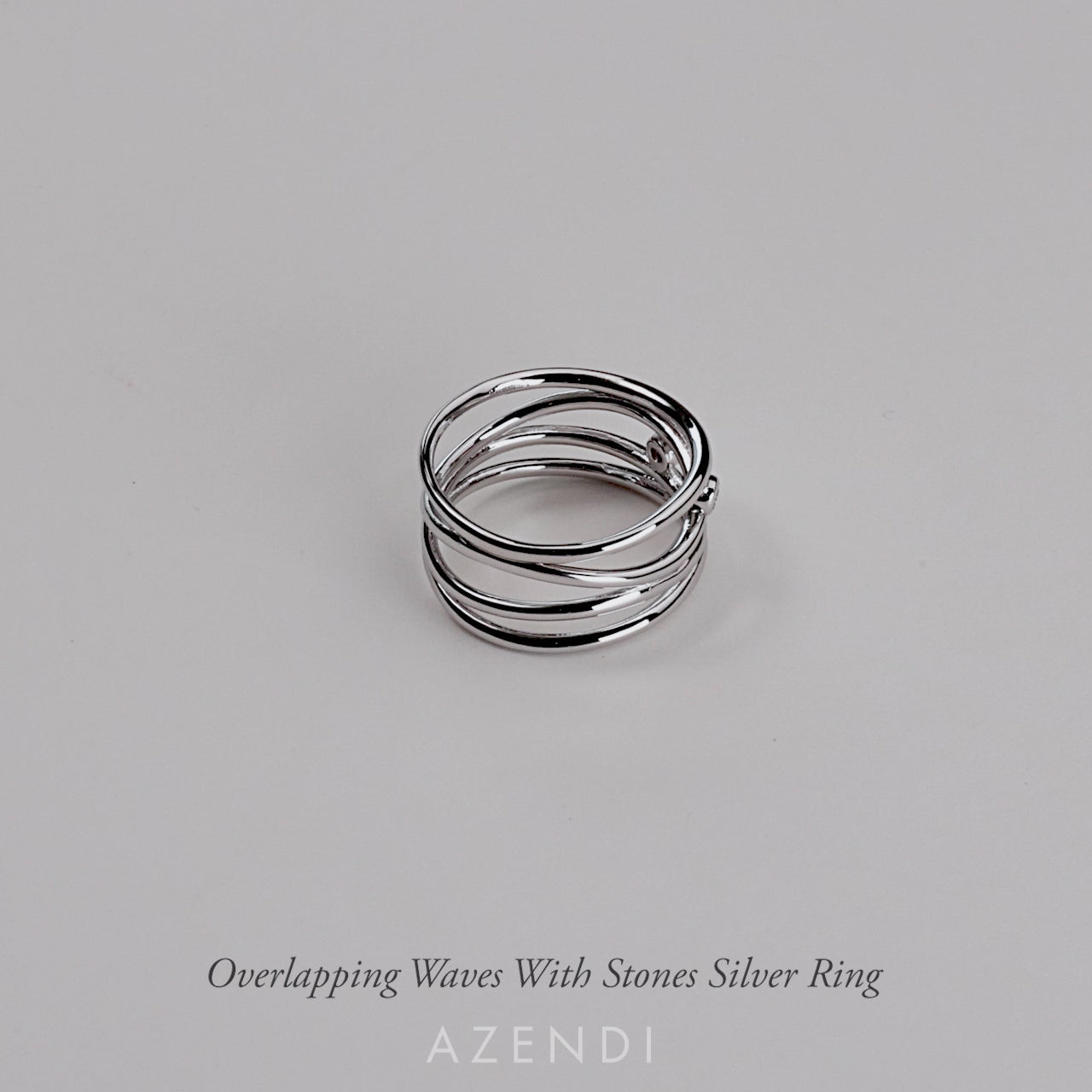Overlapping Waves With Stones Silver Ring
