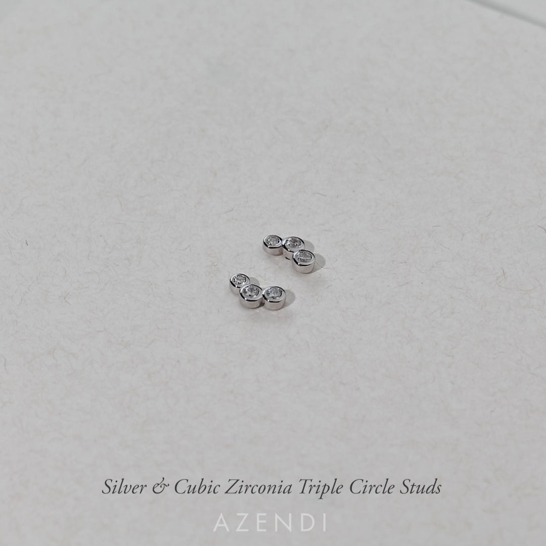 Silver & Cubic Zirconia Triple Circle Studs