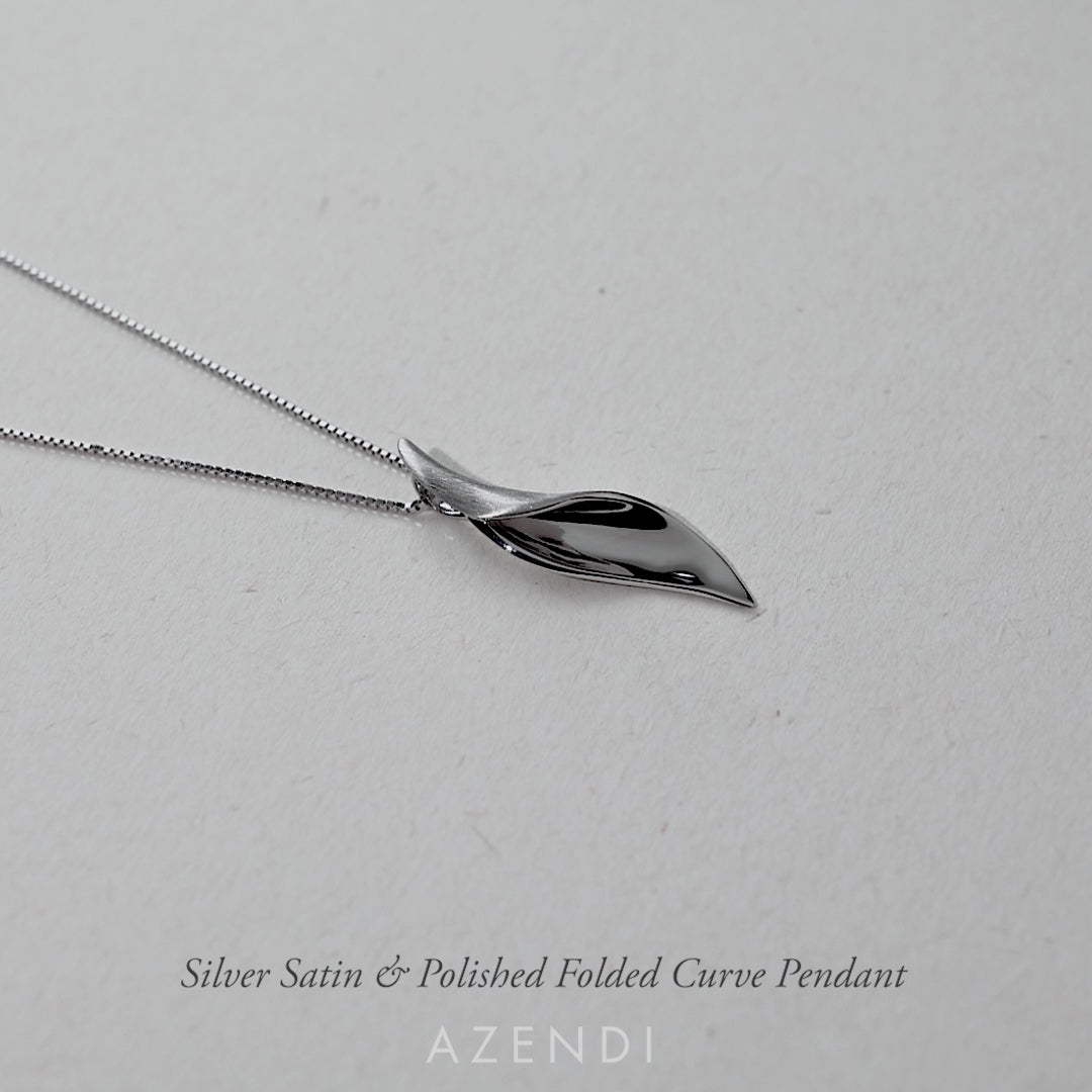 Silver Satin & Polished Folded Curve Pendant