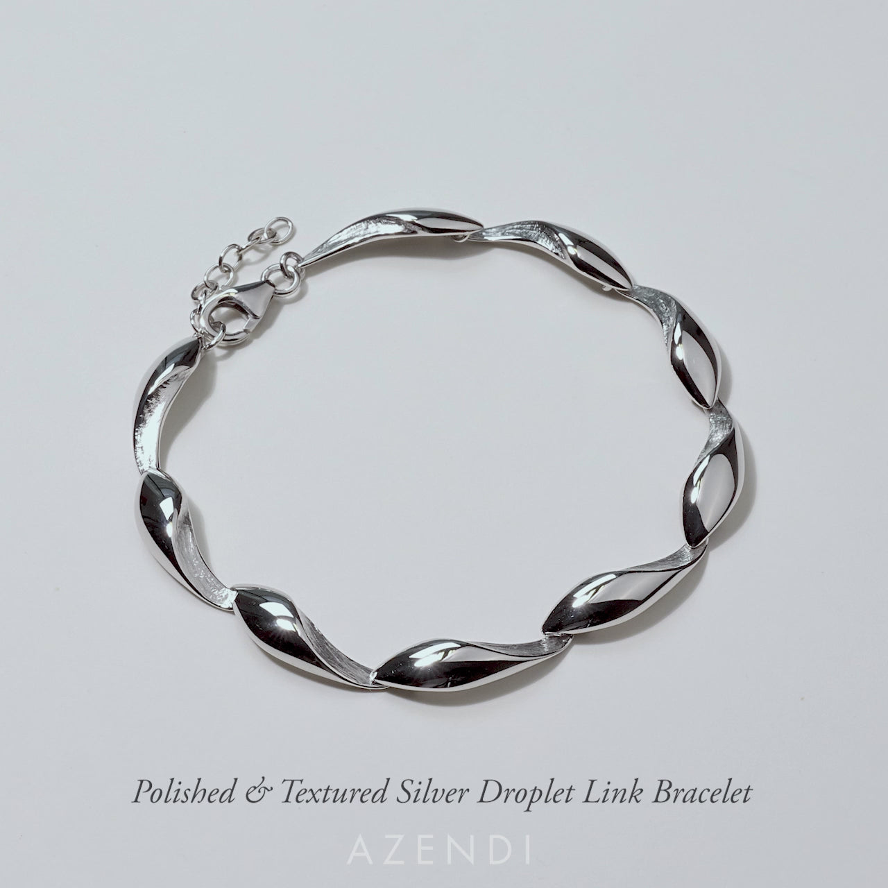 Polished & Textured Silver Droplet Link Bracelet