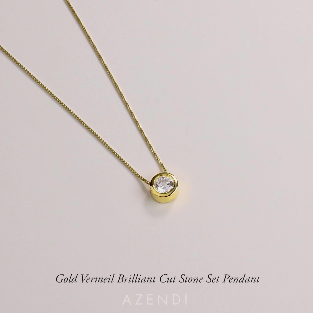 Gold Vermeil Brilliant Cut Stone Set Pendant - Clear