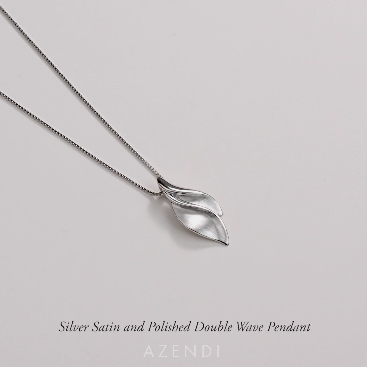 Silver Satin and Polished Double Wave Pendant