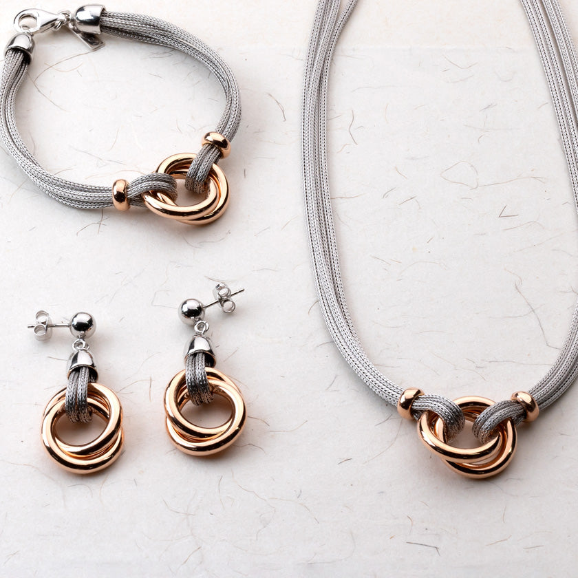 Silver & Rose Double Circle Earrings