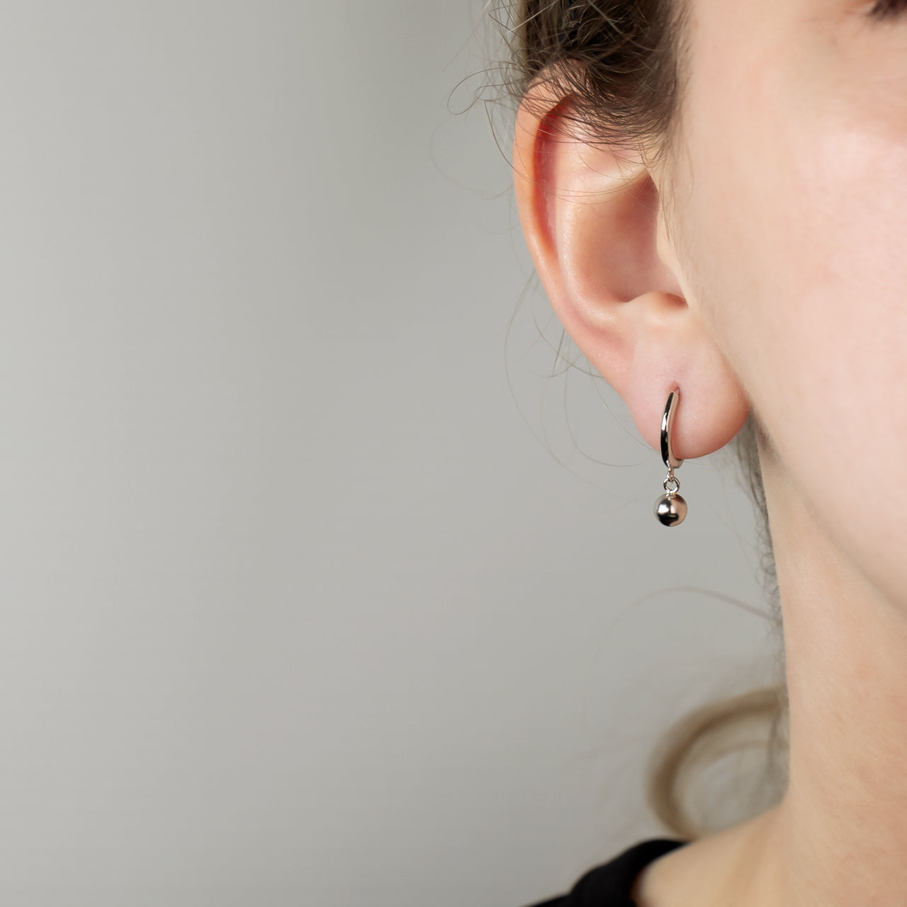 Silver Bead Charm Hoop Earrings