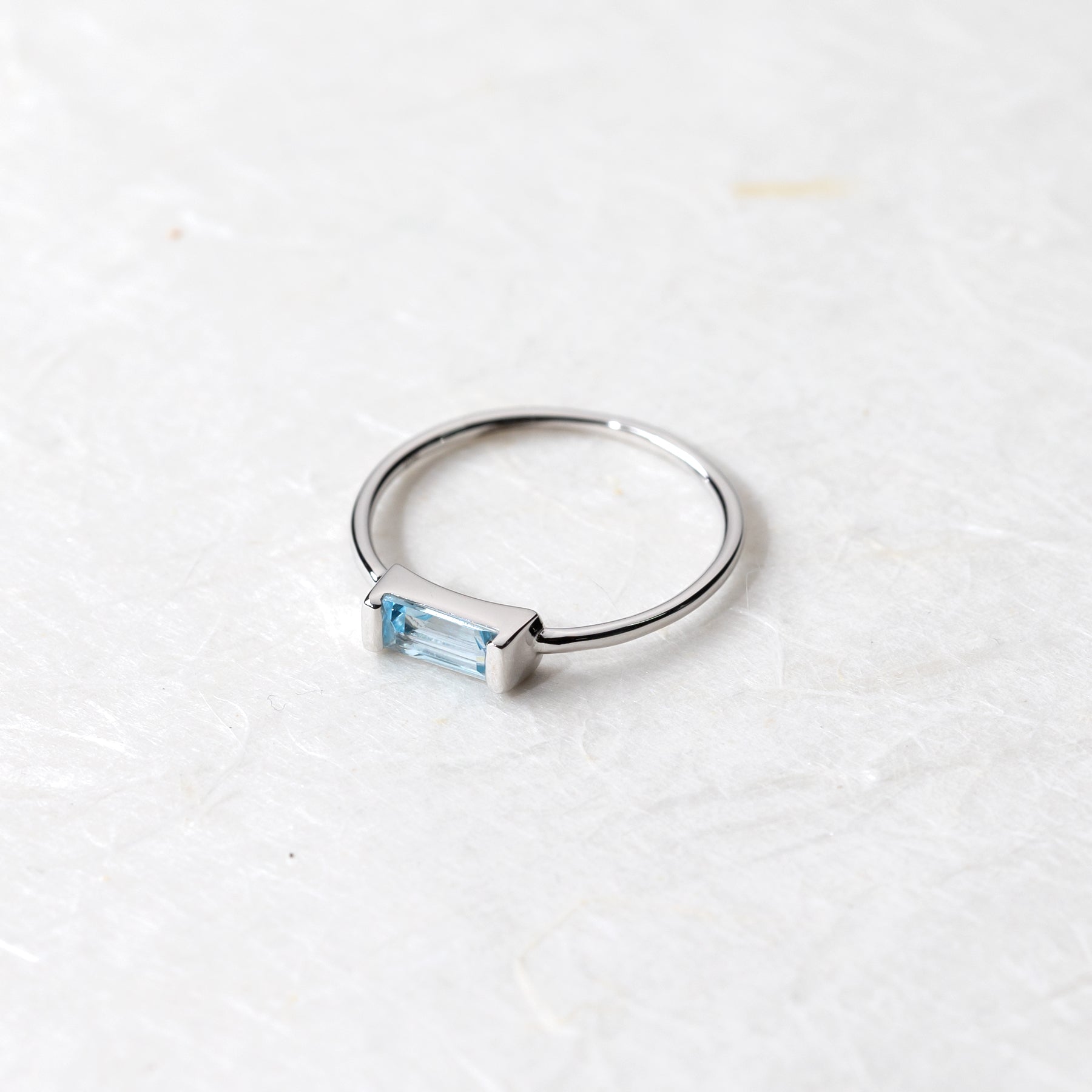 Sterling Silver Blue Topaz Baguette Mini Ring