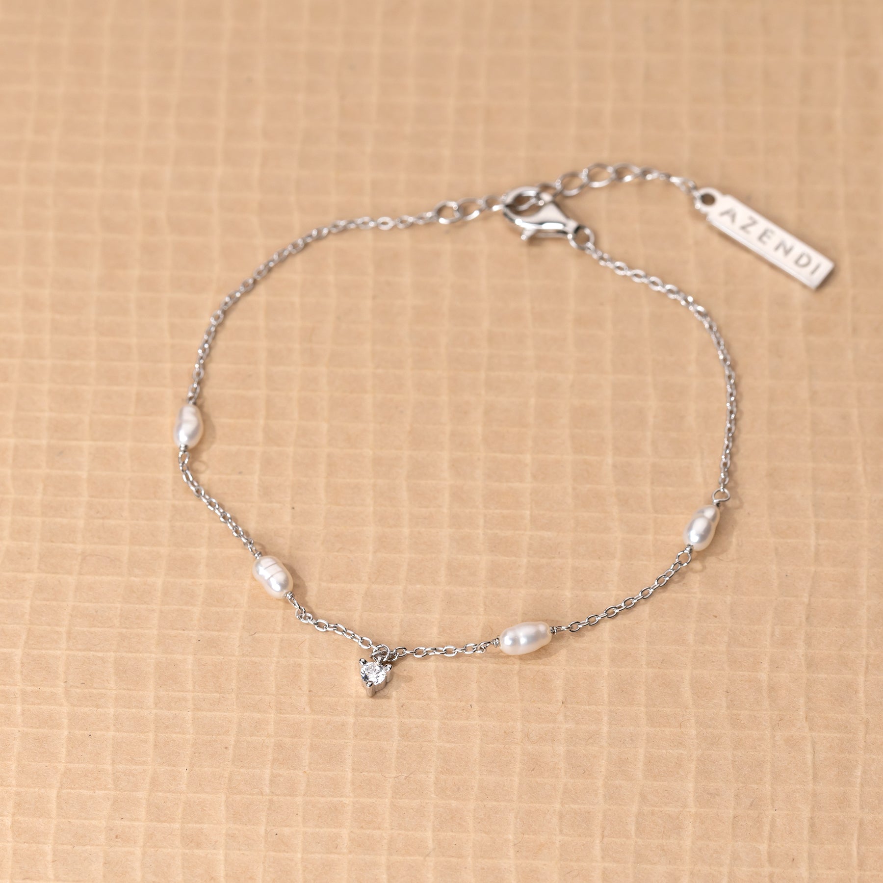 Simple Freshwater Pearl and Cubic Zirconia Chain Bracelet