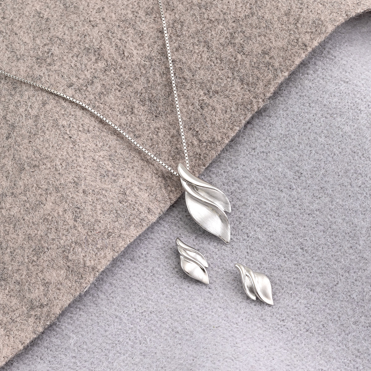 Silver Satin and Polished Double Wave Pendant